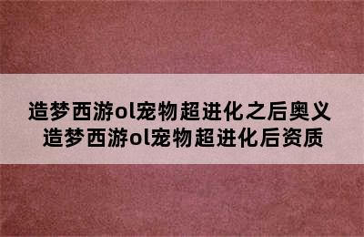 造梦西游ol宠物超进化之后奥义 造梦西游ol宠物超进化后资质